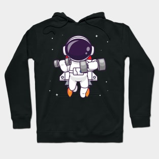 Cute Astronaut Lifting Dumbbell With Rocket Cartoon Hoodie